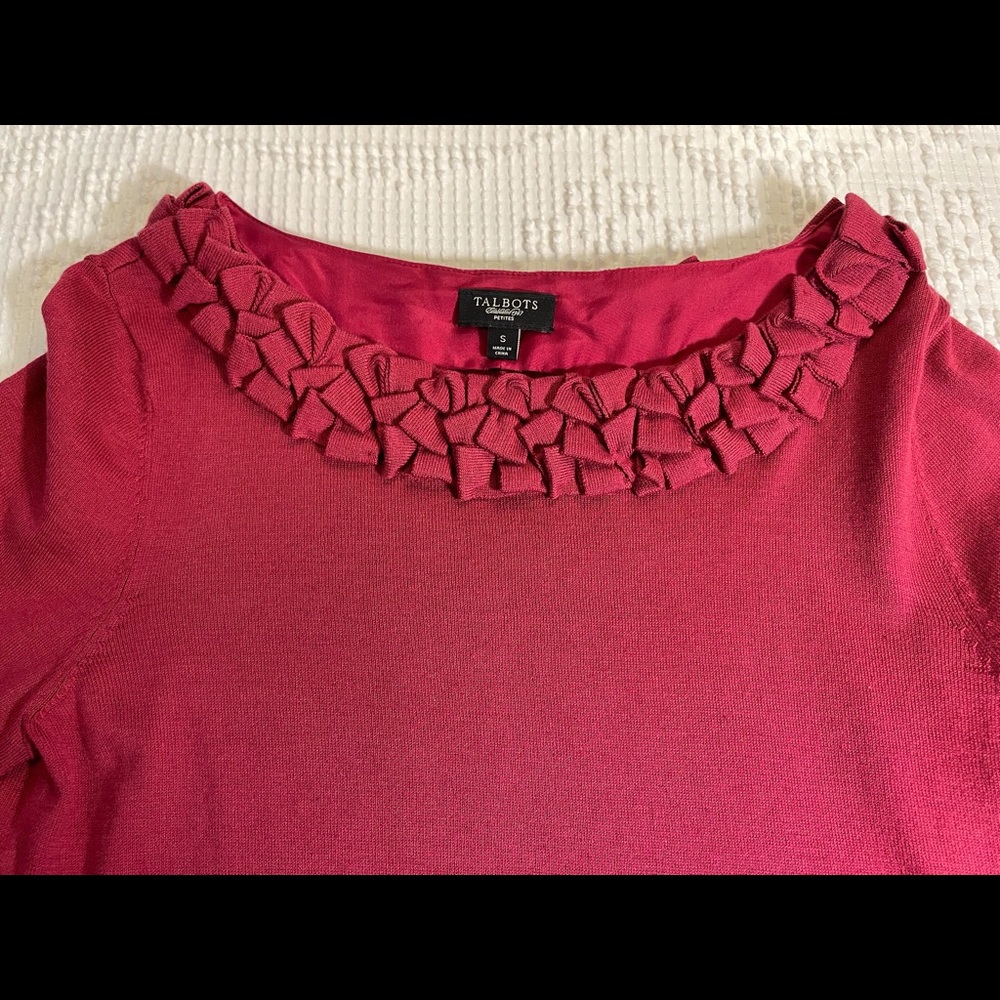 Talbots Pullover Sweater with Ruffled Neckline.